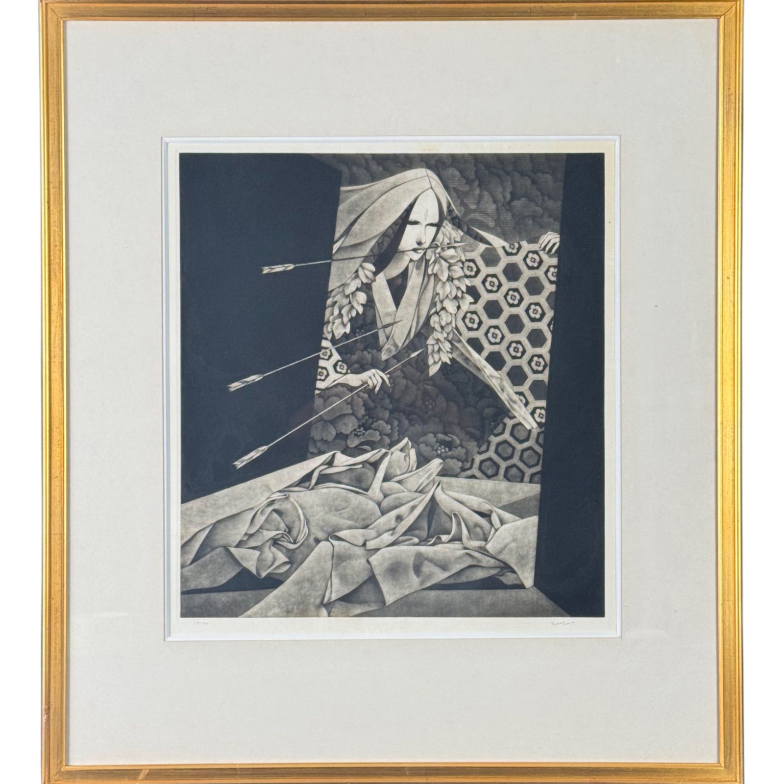 城景都「都道」リトグラフ 手彩 直筆サイン 在印 小売業者 菊花 从会