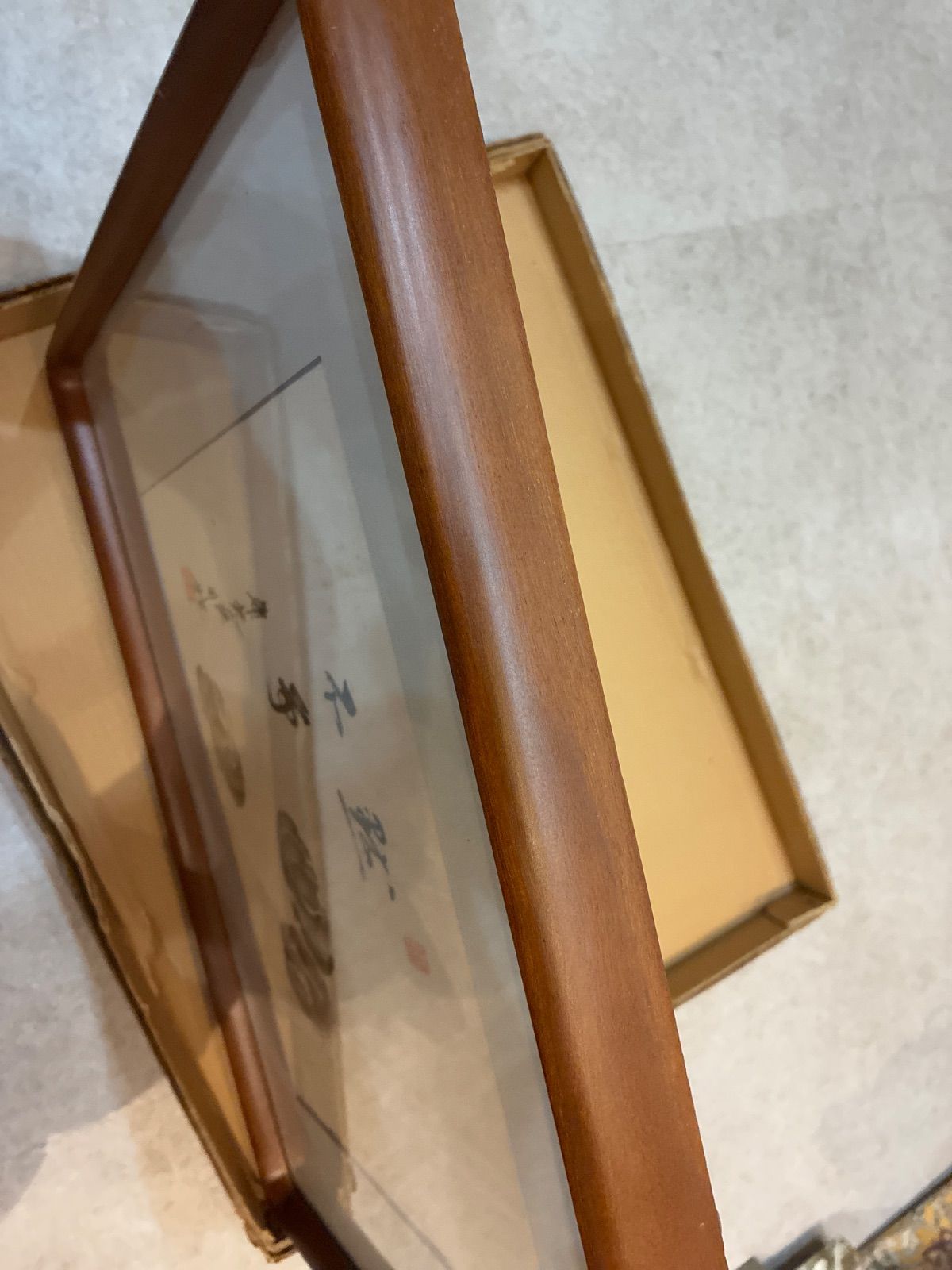 西 峰 筆 絹本水墨山水画 肉筆 軸先木製 西 峰 筆 絹本水墨山水画 肉筆