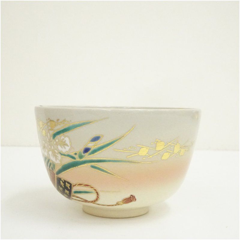 京焼 最高 鳴滝窯 橋本城岳造 仁清写兜文茶碗（共箱） 茶道 抹茶