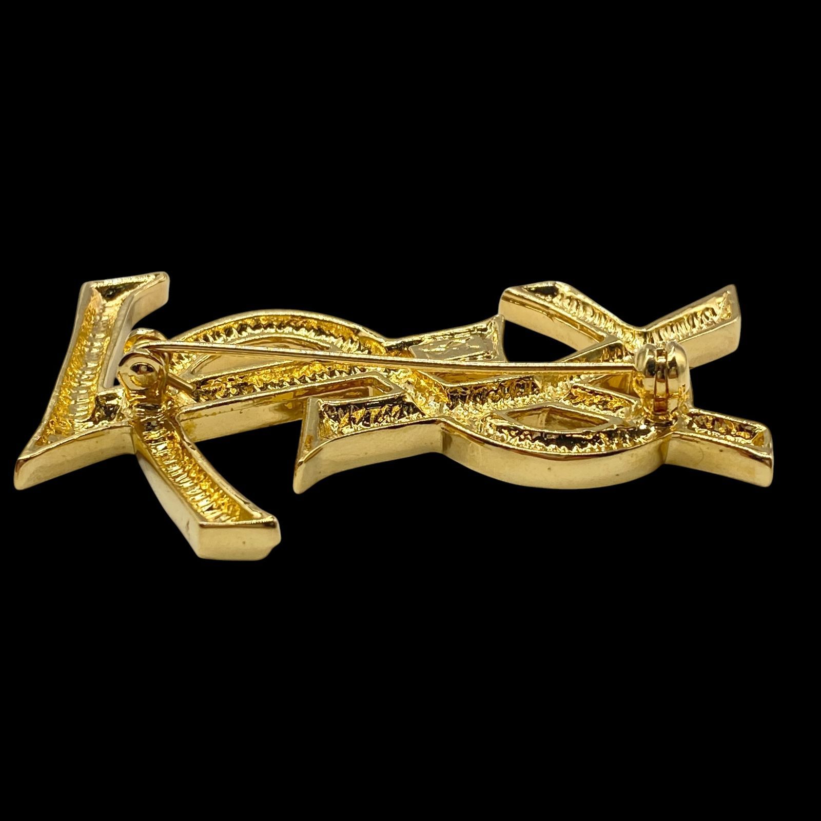 vintage】YSL ロゴブローチ ゴールドカラー イヴサンローラン