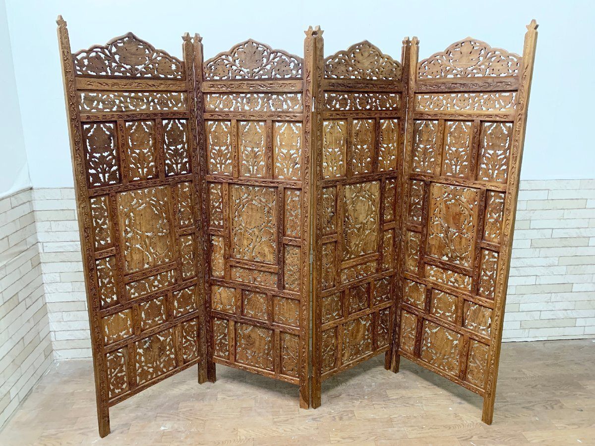 良品】 透かし彫り 簾屏風 衝立 パーテーション 間仕切り 昭和レトロ