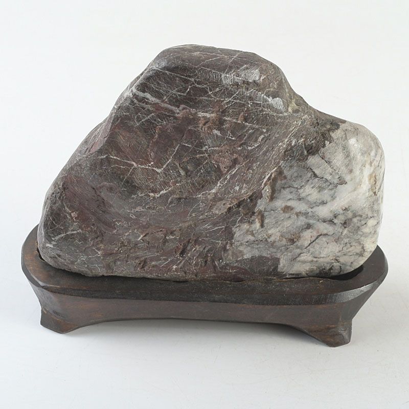 天然石 鑑賞石 菊花石 置物 重さ約1.7kg 唐木台付 V R6819 天然石 鑑賞