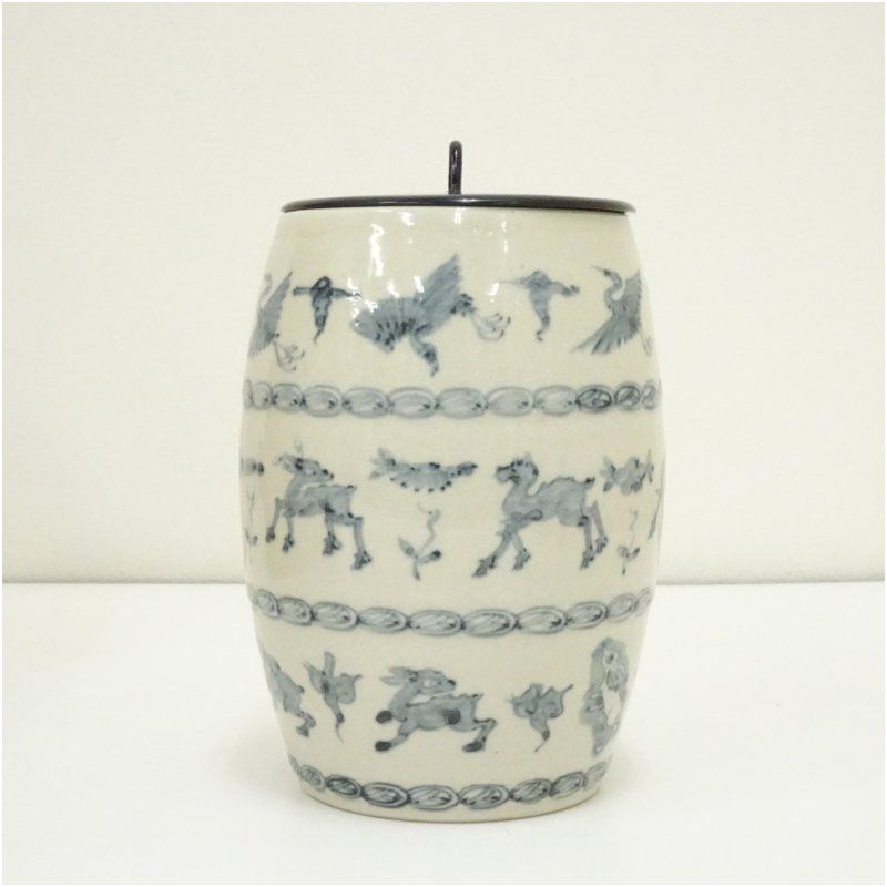 塗師 海田宗恵・加藤唐三郎造 染付吉祥文細水指（共箱） 水指し 茶道