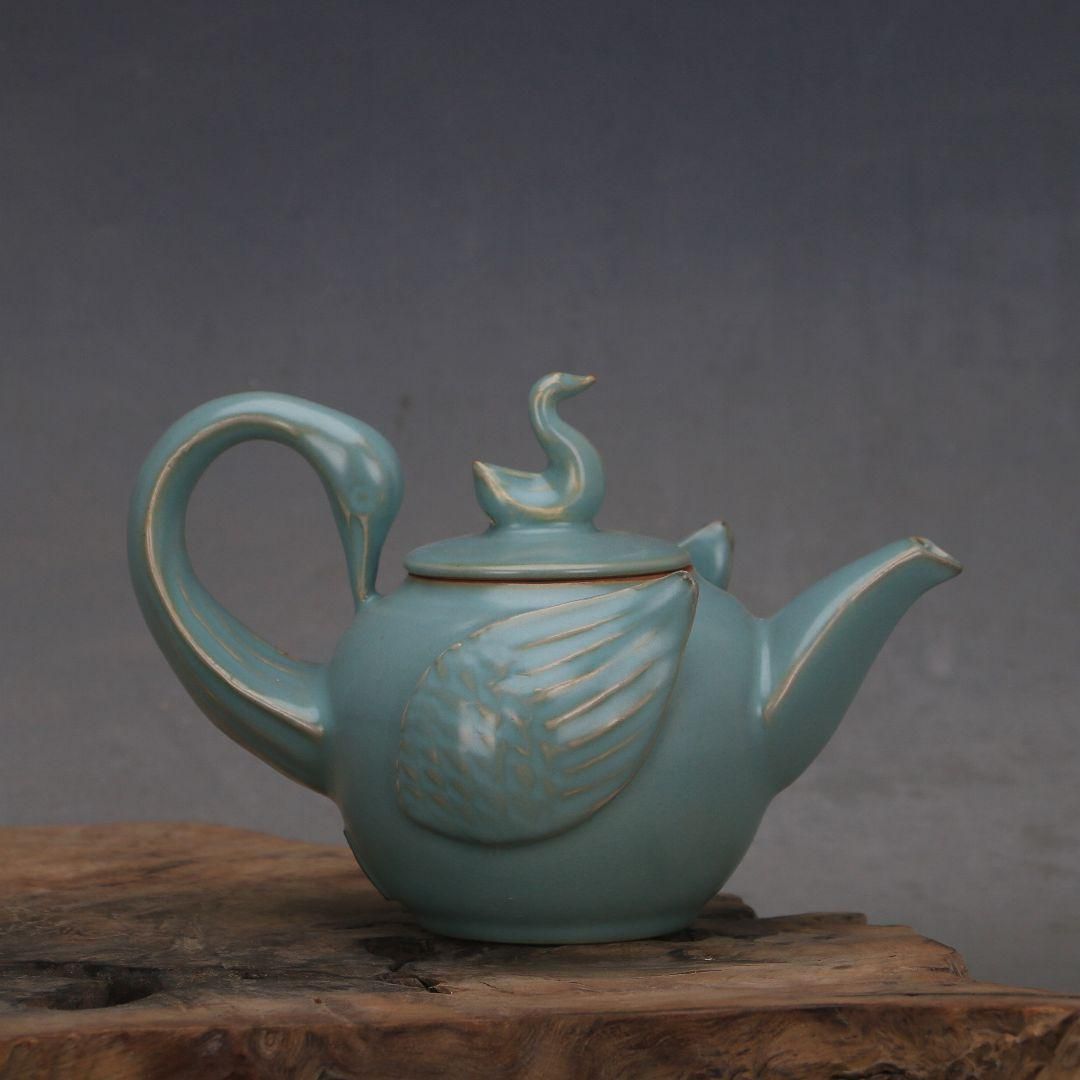 手画パステル金魚壺 提梁壺 茶壺 景徳鎮 陶磁器 煎茶器 現代工芸