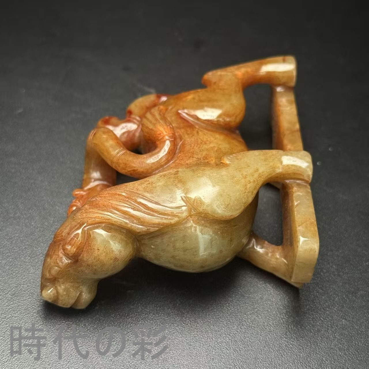 古玉彫 和田玉 唐物 ◇和田玉彫り 馬上有福手把件◇