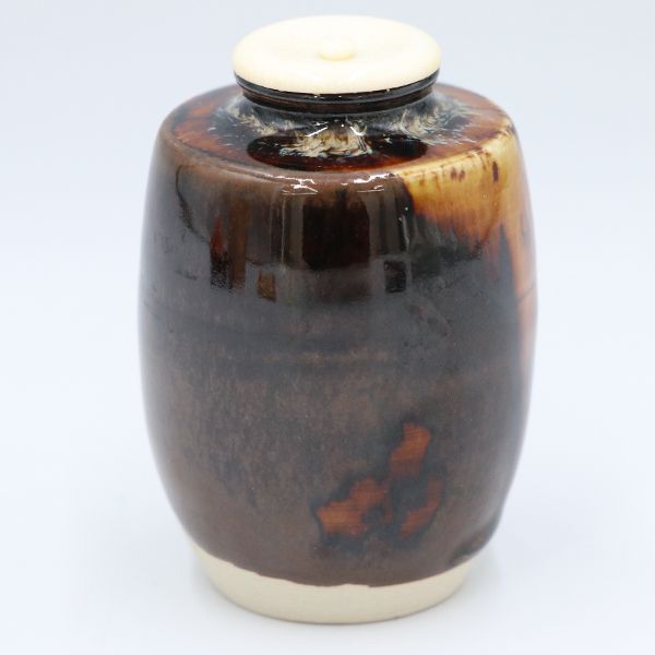 肩衝 茶入 桶谷定一 茶道具 肩衝茶入 桶谷定一(作) 共箱 象牙蓋 仕服