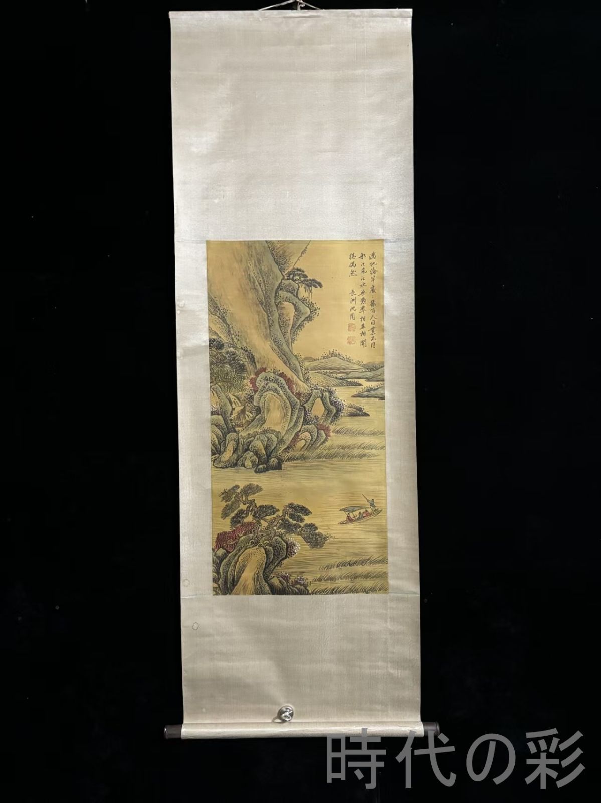 中国古美術・仇英款・仕女図・三尺絹本・掛軸・純手描き・文房置物