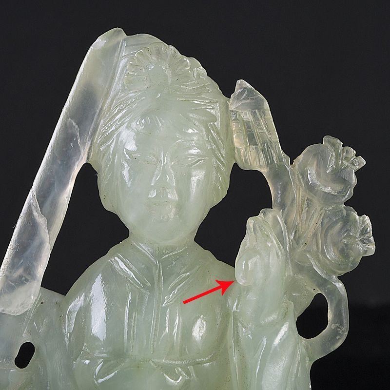 中国玉石彫刻 大型 中国 玉石岫玉彫刻 仕女像 置物 唐木台付 N S343