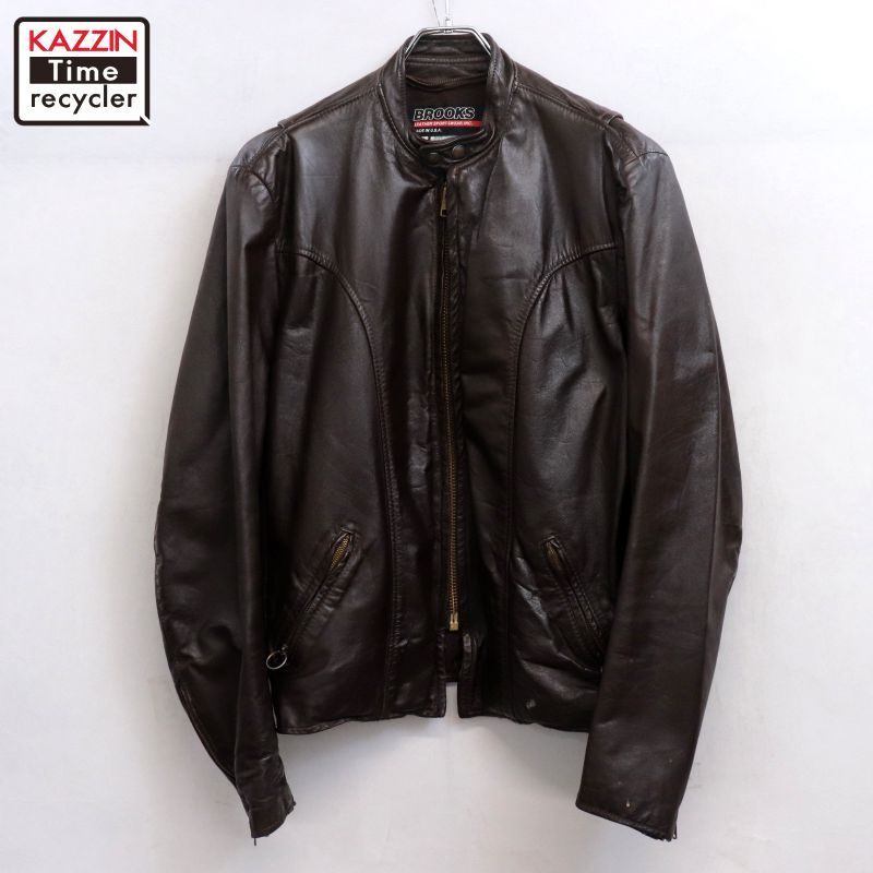 80s USA製 vintage BROOKS ブルックス 無地 シングルライダース
