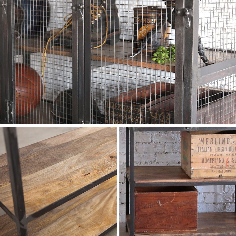 シェルフ 古材 家具 ラック キャビネット メッシュ アンティーク