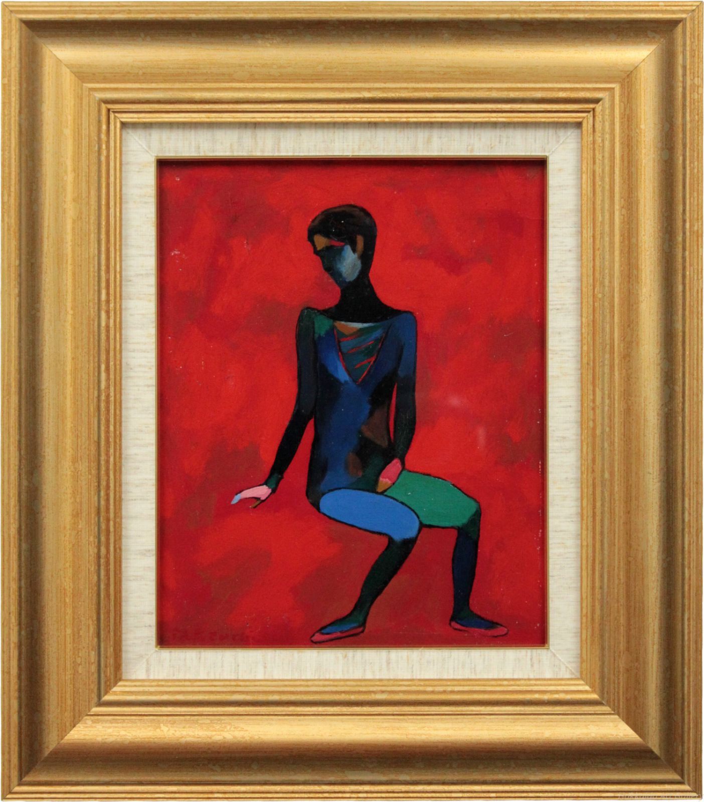 油彩画 （作家：R.Kinoshita） 竹内晟 「踊り子の坐像」 油絵・油彩画