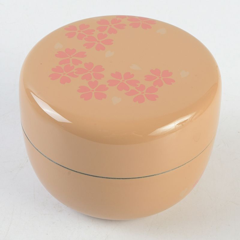 茶道具 輪島塗 中村湖彩作 白漆塗 配送 桜蒔絵 平棗 共箱 V S394 2025