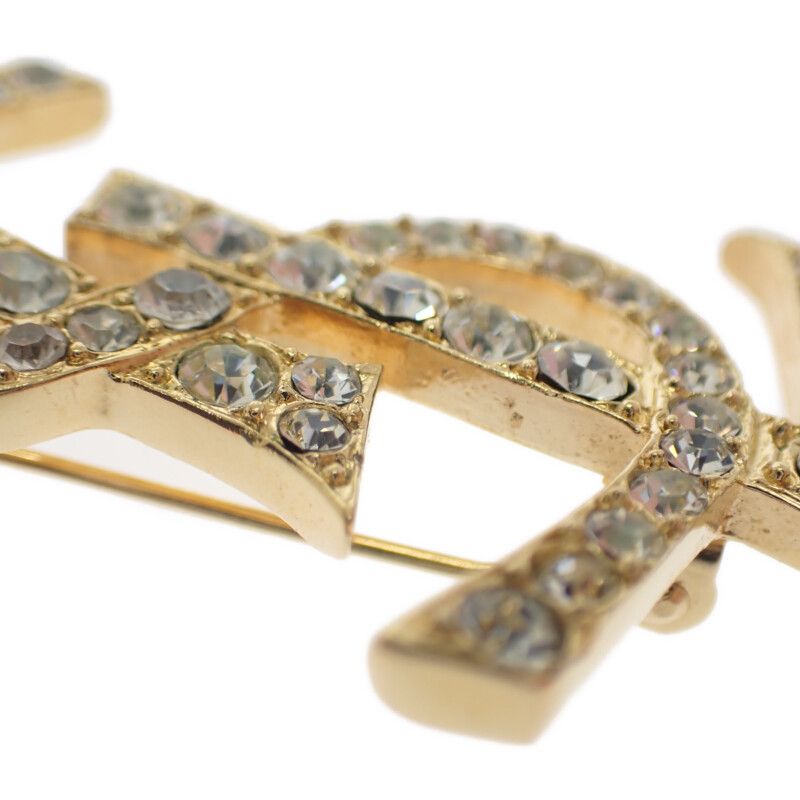 YSL ゴールド ロゴブローチ クリスタル Saint Laurent Goldtone YSL