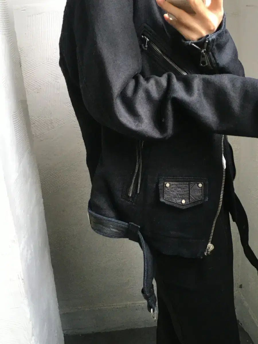 最新 DIESEL ディーゼル ブラック コットン ライダースジャケット