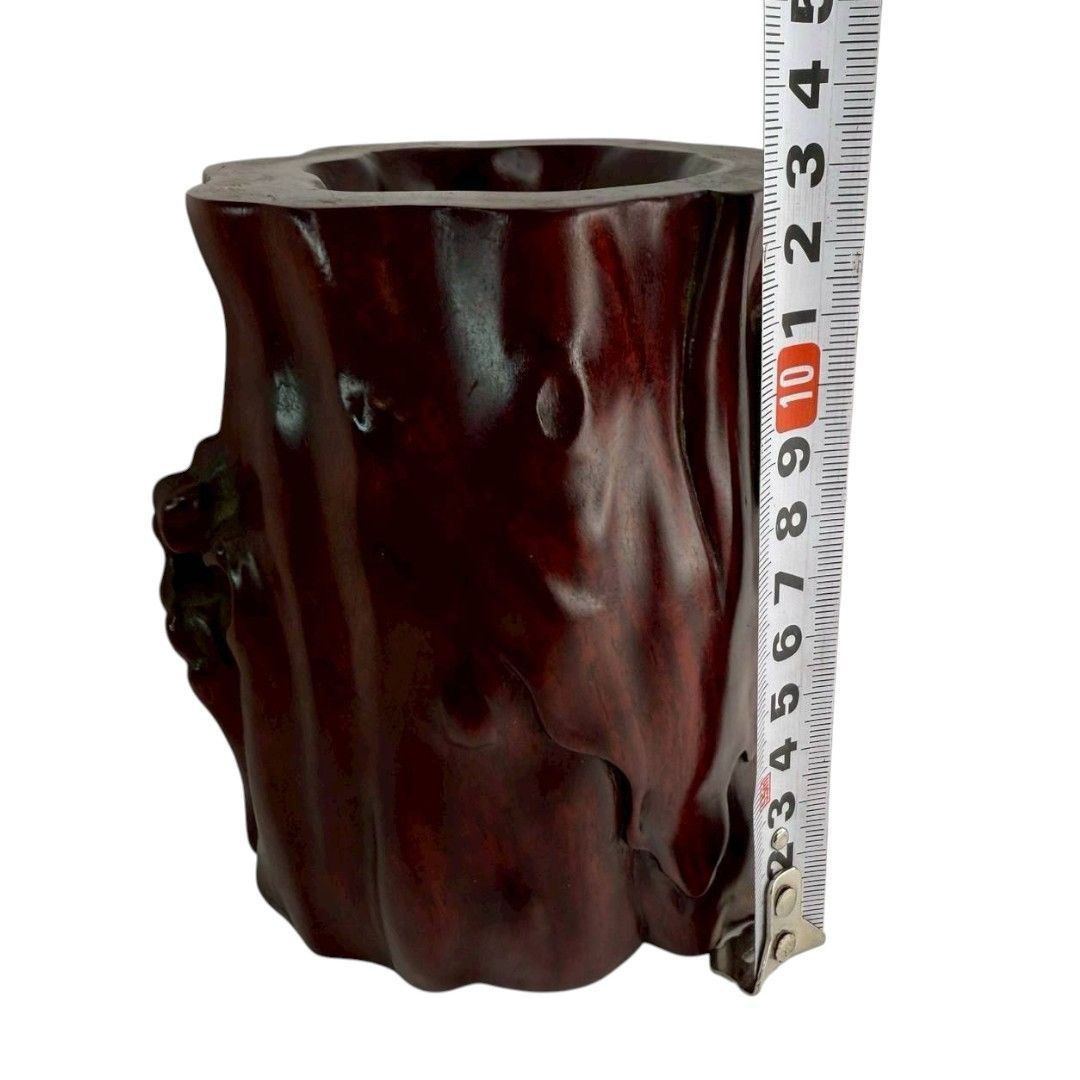 金富士】値下げ中 時代物 沈水唐木紅木紫檀/黄花梨透かし彫り筆筒 中国