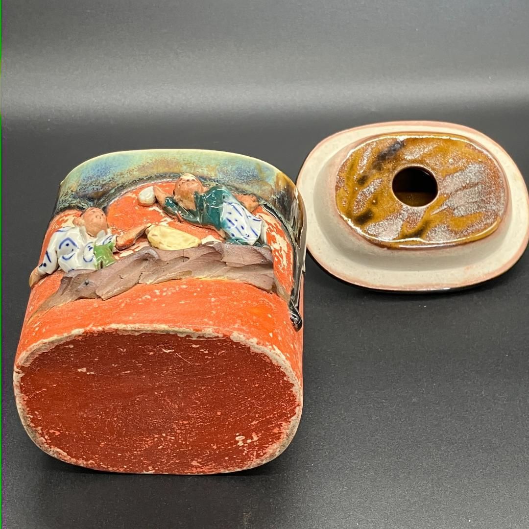 希少】隅田焼 高浮彫人物立体造形焼物 明治期 ボウル トレイ 深皿 井上