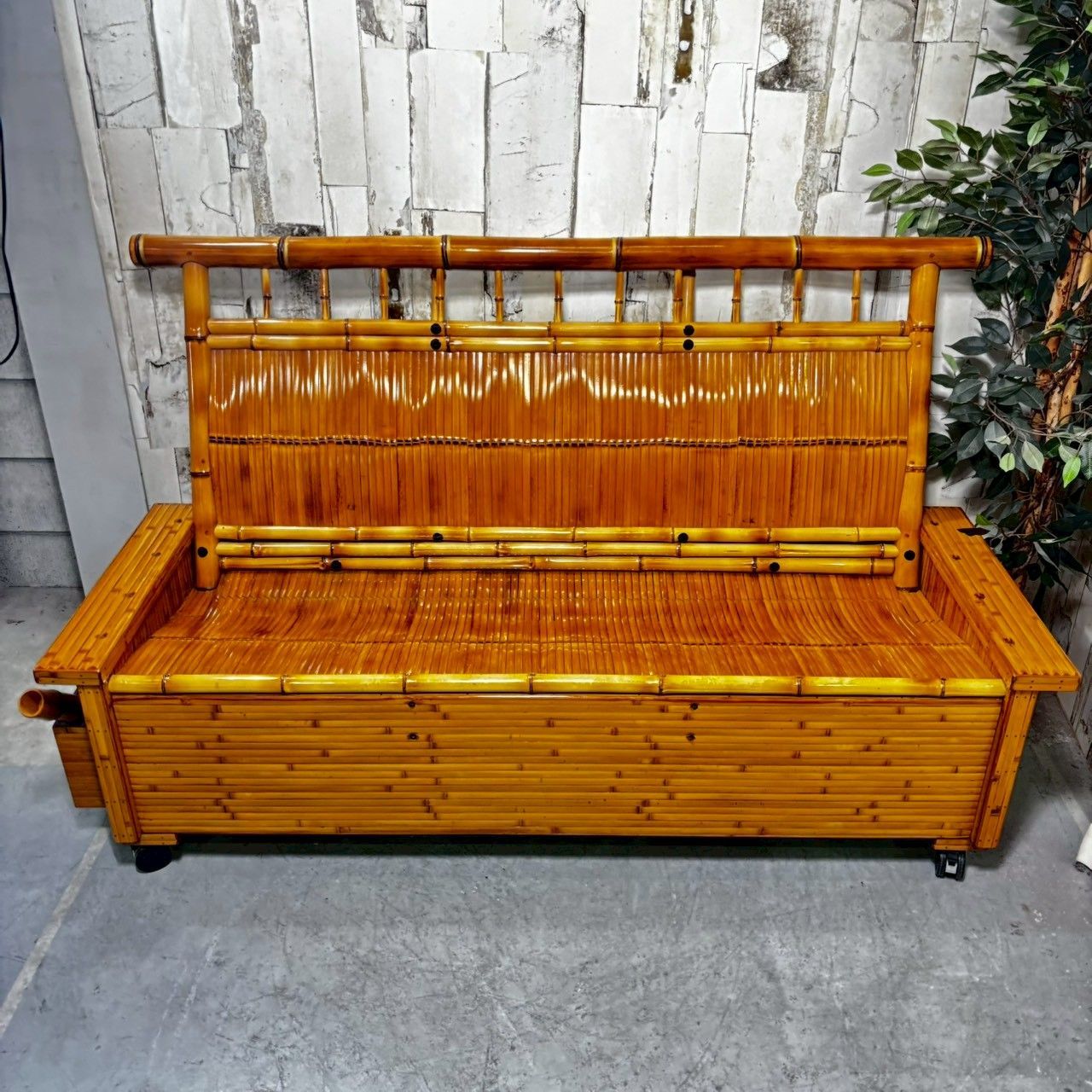 梅里竹芸 3人掛けソファベンチ収納付き 竹製 梅里竹芸 3