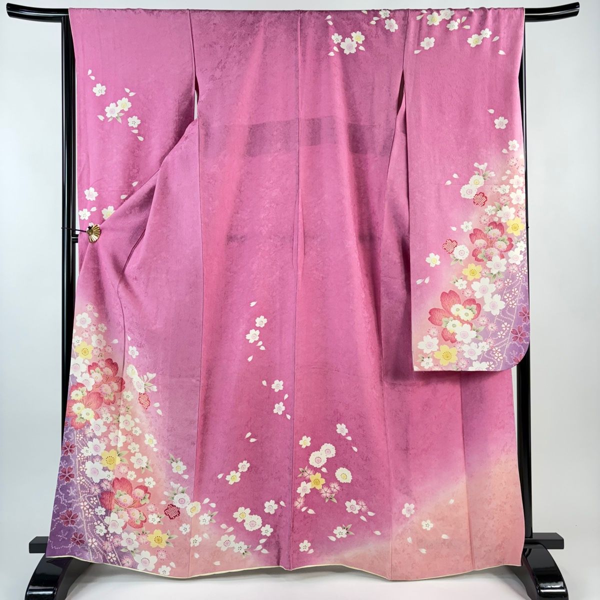 振袖 身丈164cm 裄丈66cm M 袷 桜 菊 金彩 ぼかし ピンク 正絹 良い