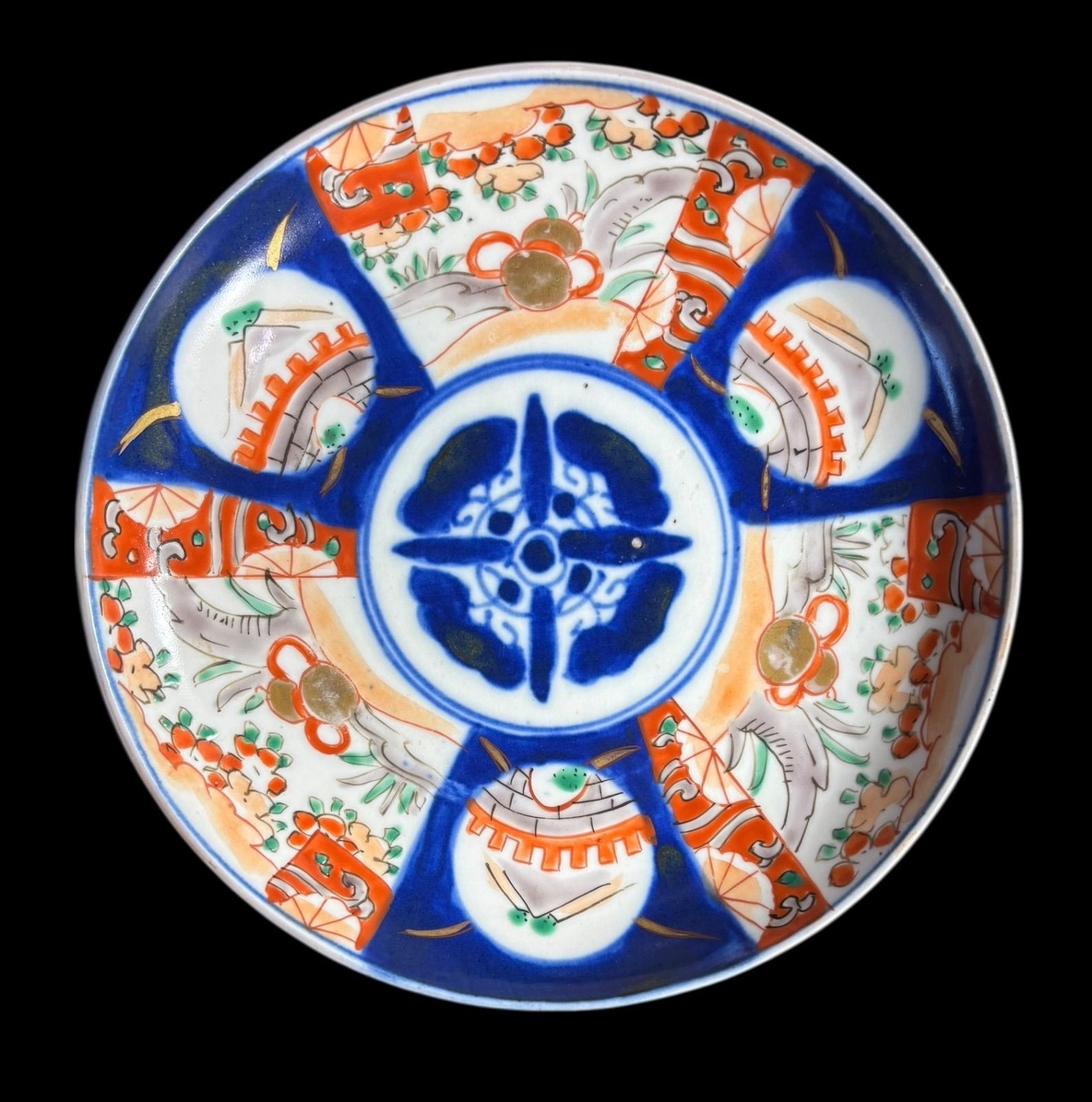 3客セット】 古伊万里 色絵 瓢箪草花風景文図 丸皿 取り皿 飾り皿 和