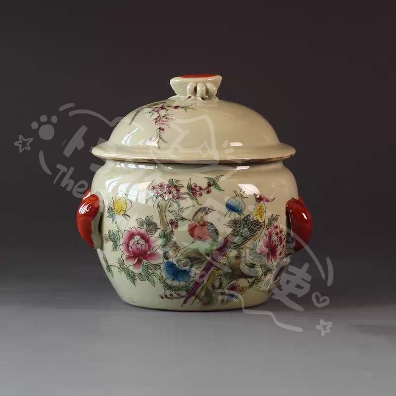 新年ギフト景徳鎮 粉彩花鳥蓋缶 茶缶 最新 工芸品 美術