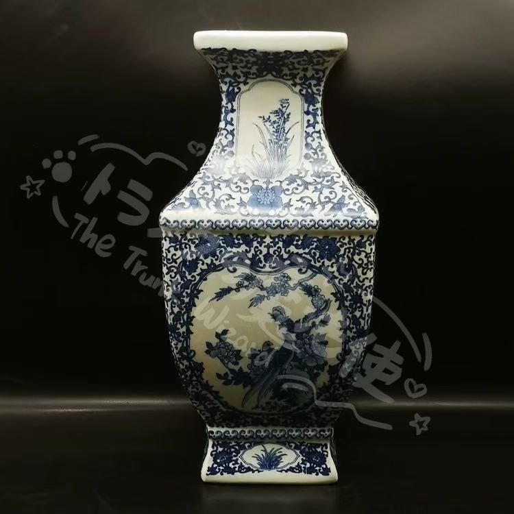 新年ギフト景徳鎮 乾隆青花四方花鳥瓶 陶磁器 装飾品 現代工芸品 最も