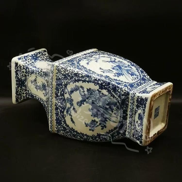 新年ギフト景徳鎮 乾隆青花四方花鳥瓶 陶磁器 装飾品 現代工芸品 最も