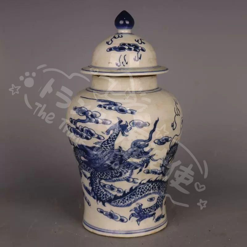 新年ギフト清乾隆青花竜紋将軍缶 購入 賞物観賞瓶 景徳