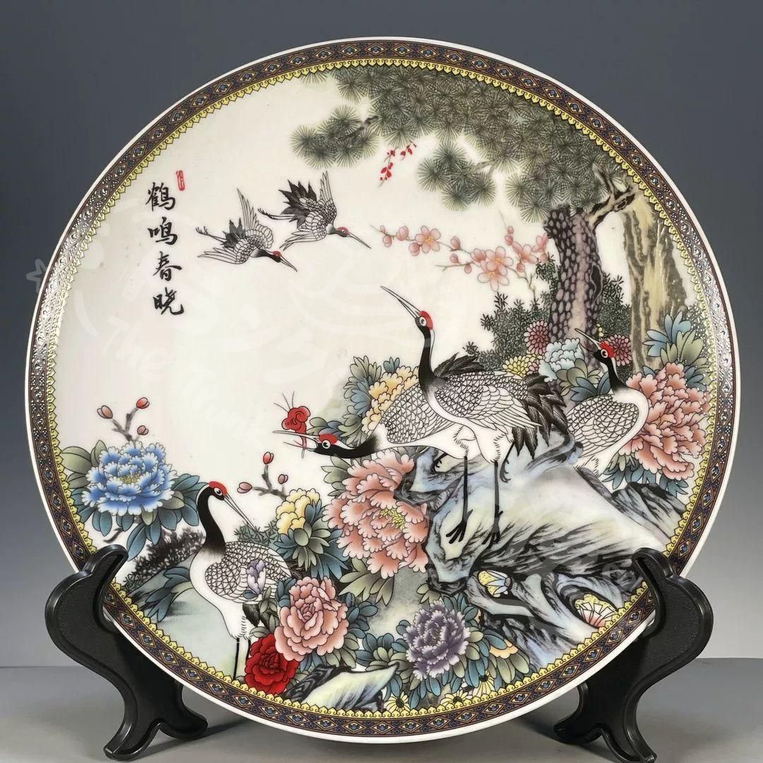 新年ギフト清乾隆粉彩松鶴図紋賞盤 景徳鎮 人気