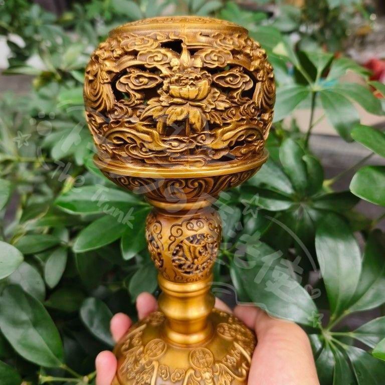 新年ギフト銅製 透かし彫り双鳳香炉 灯籠薫香炉 香道具 装飾品 購入