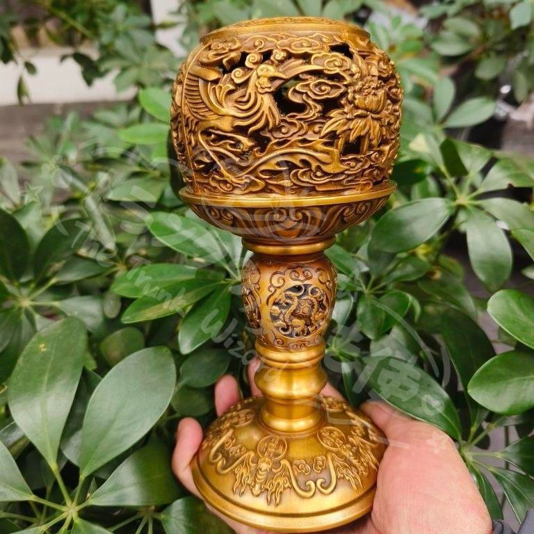 新年ギフト銅製 透かし彫り双鳳香炉 灯籠薫香炉 香道具 装飾品 購入