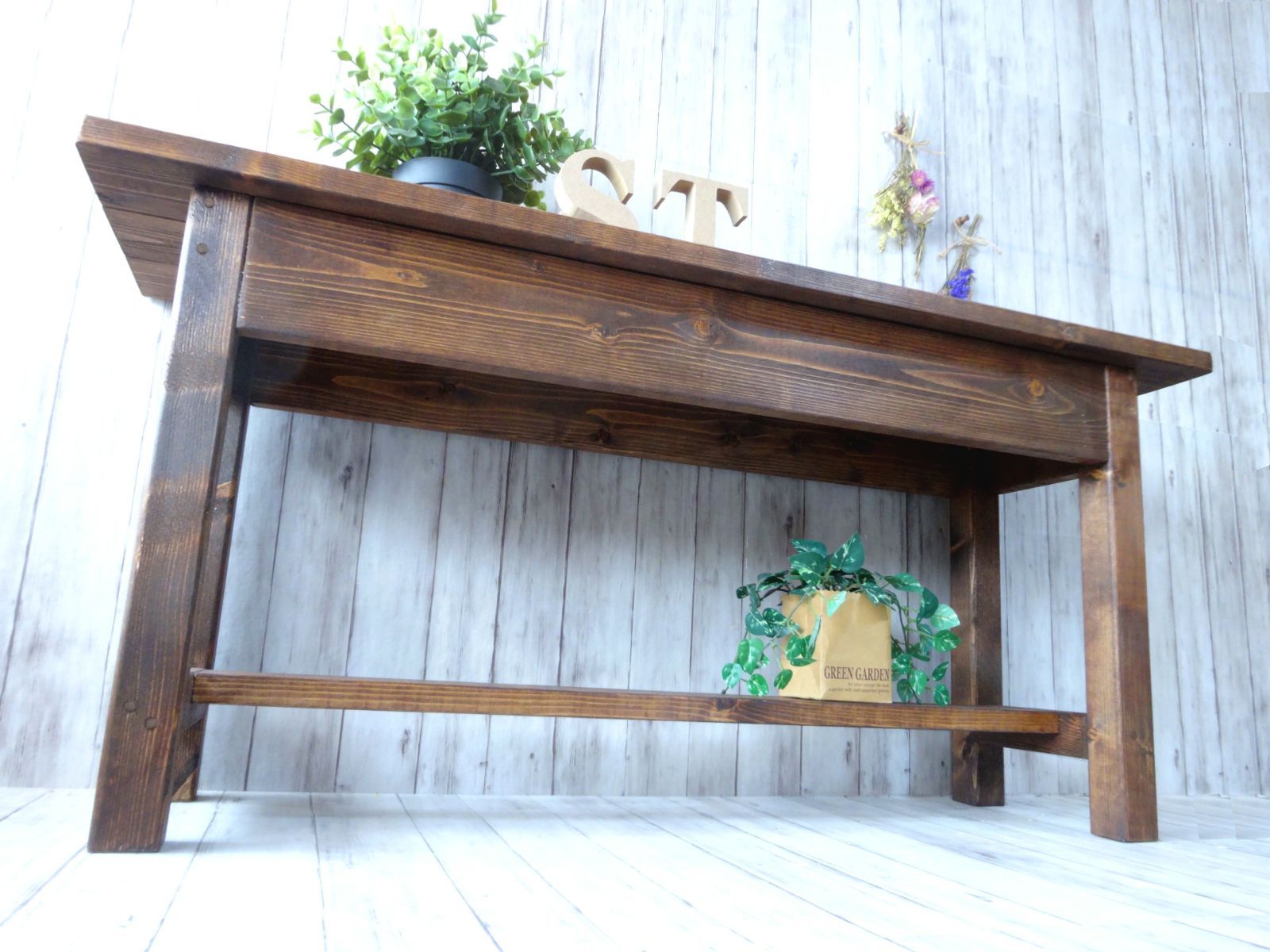 ハンドメイド 2人掛けベンチ (ダークチーク色)