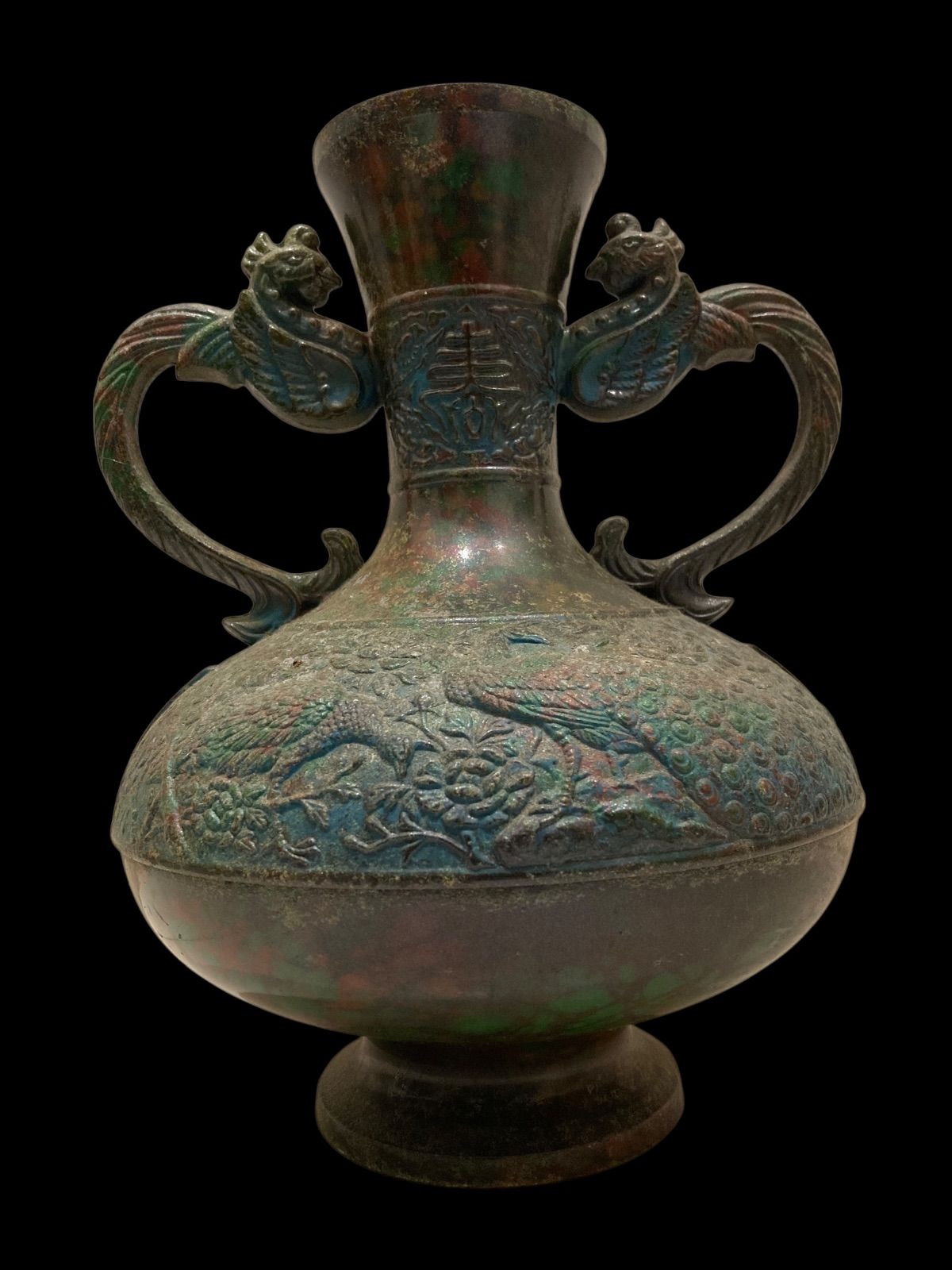 特殊新 合金製 瑞峰 漆器 花瓶孔雀模様 壺 花瓶 置物 晴峰型 寿孔雀