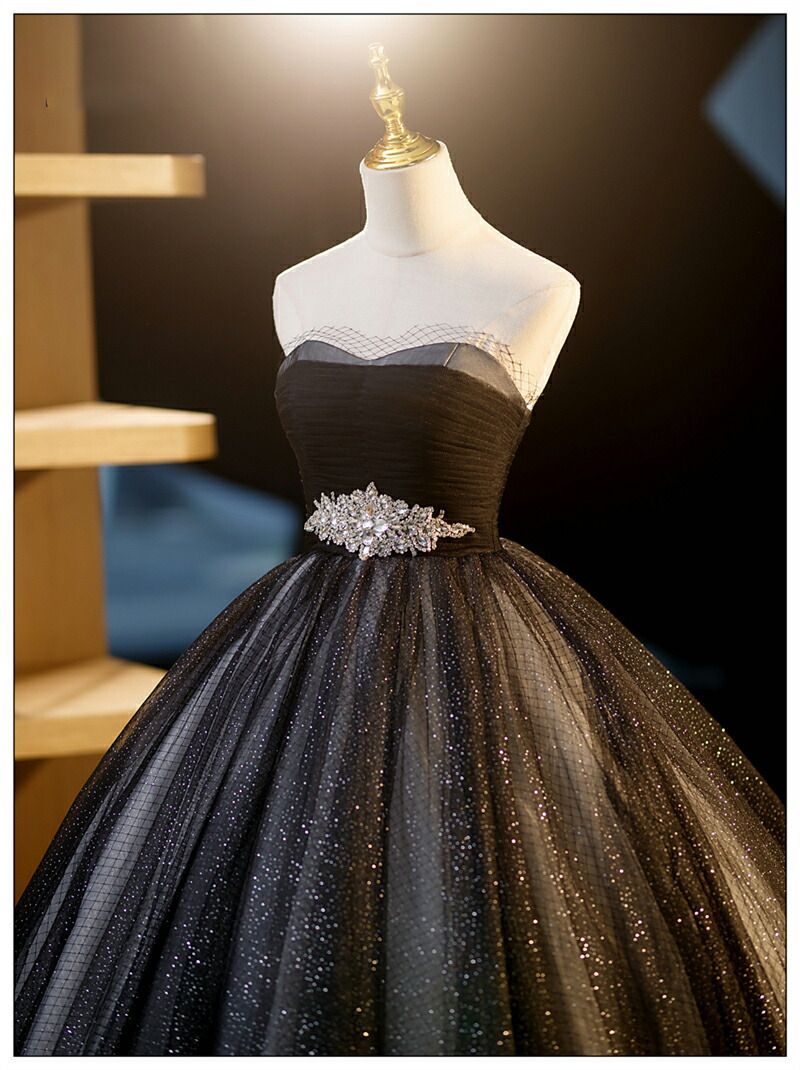 カラードレス ロングドレス プリンセスドレス ブラック ビスチェ 結婚