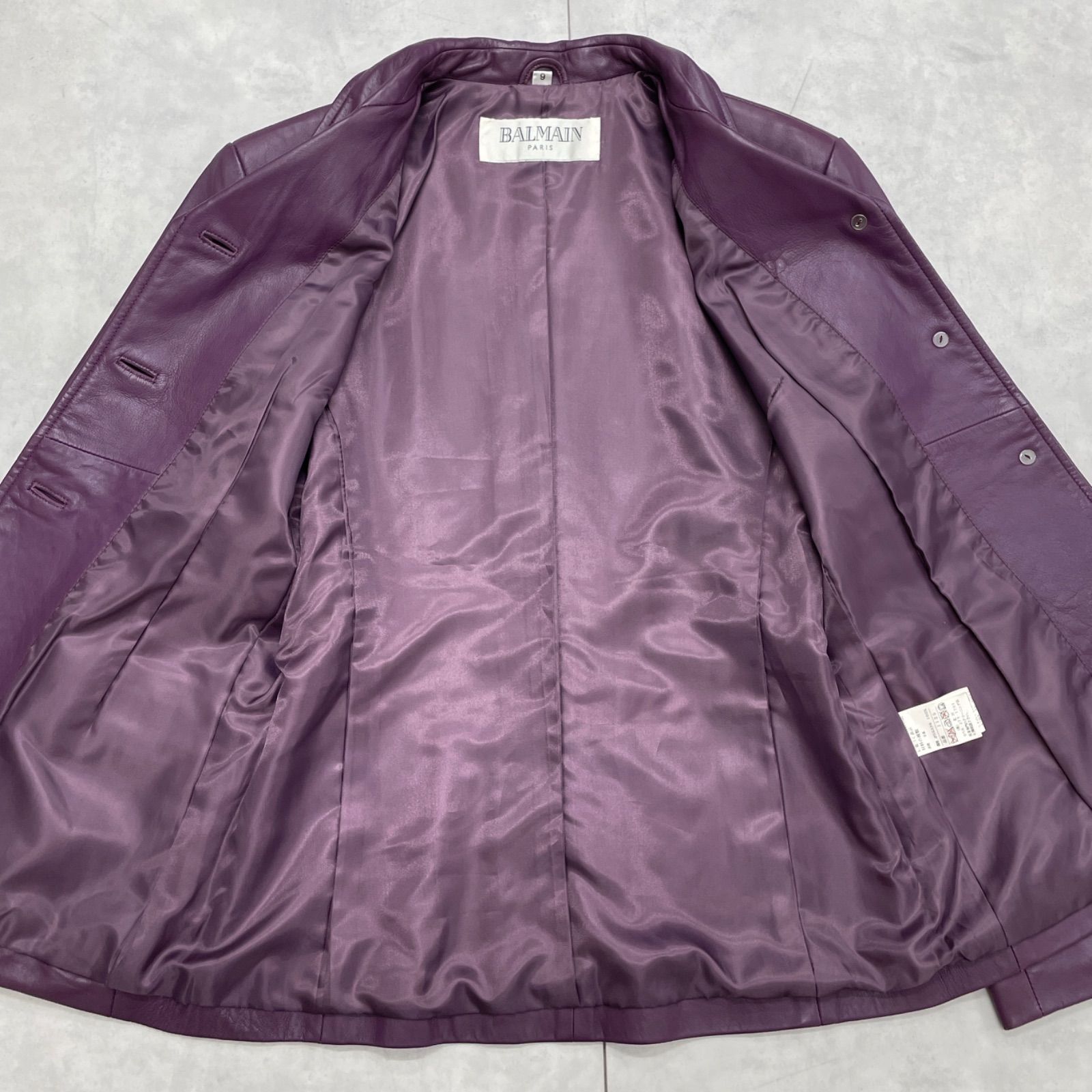 本物 BALMAIN バルマン レザージャケット 羊革 ラムレザー パープル