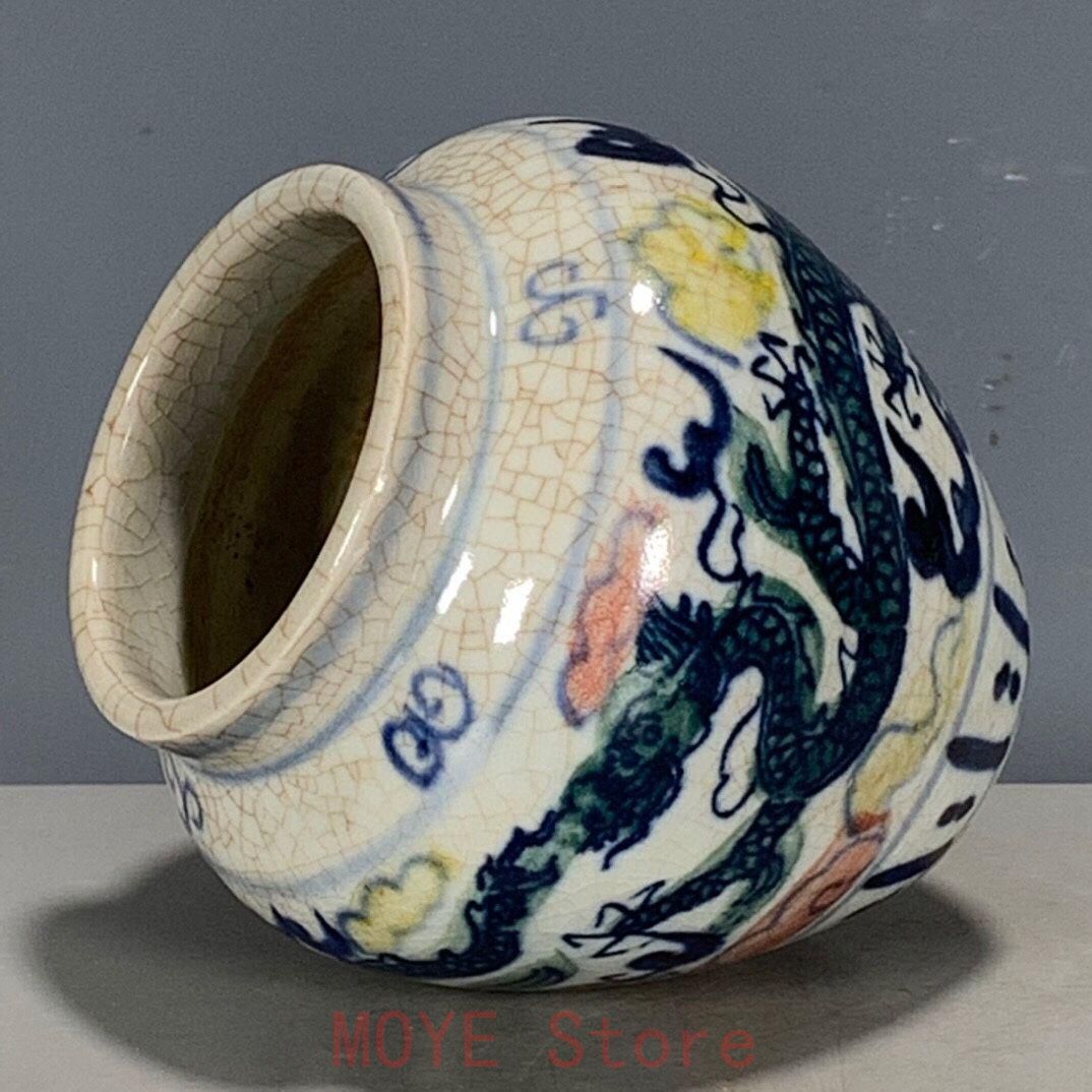 青花五彩雲竜紋茶蓋壺 景徳鎮 陶磁器 装飾品 現代工芸品