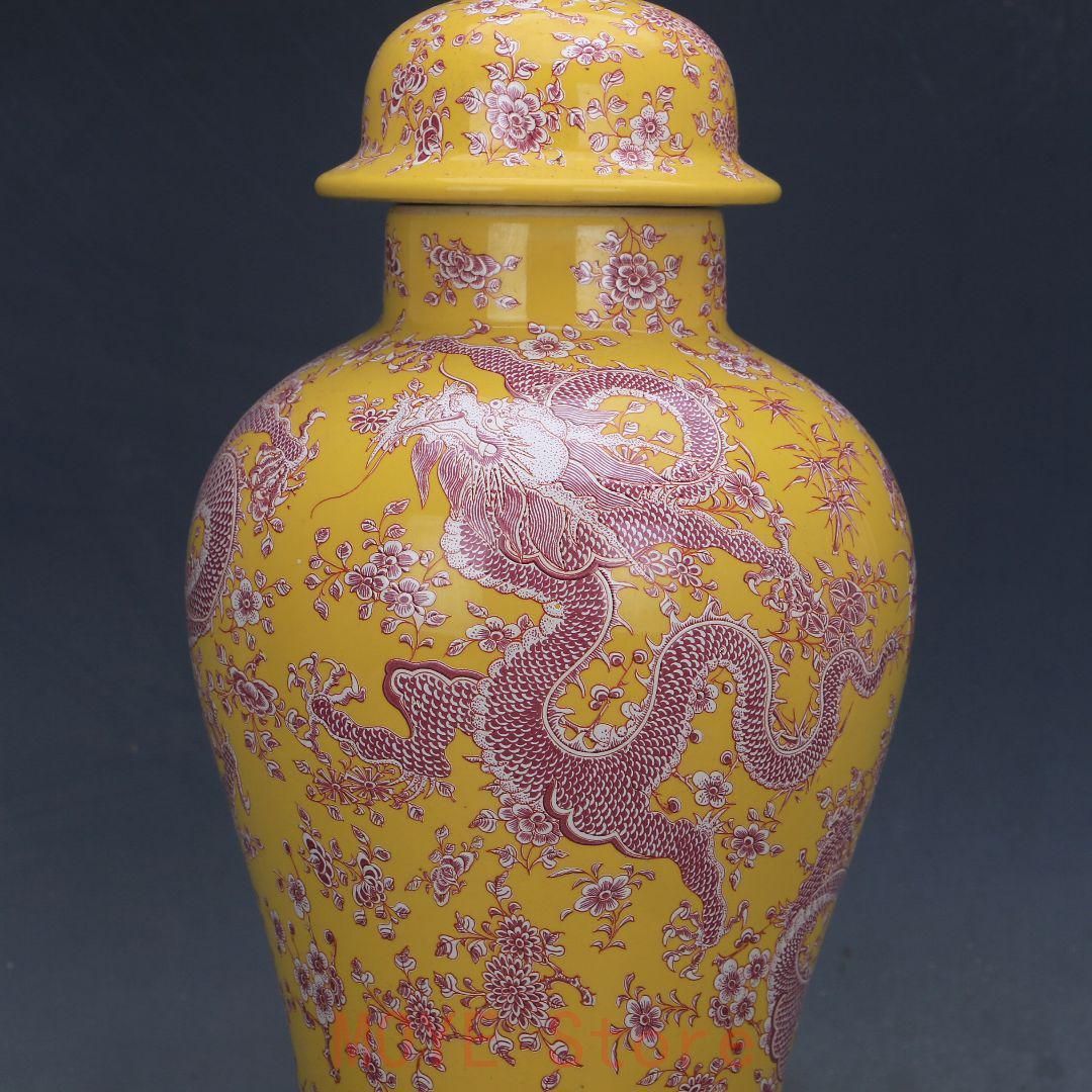 清康熙緑地粉彩人物松鶴将軍缶 景徳鎮 陶磁器 装飾品 現代工芸品 美術