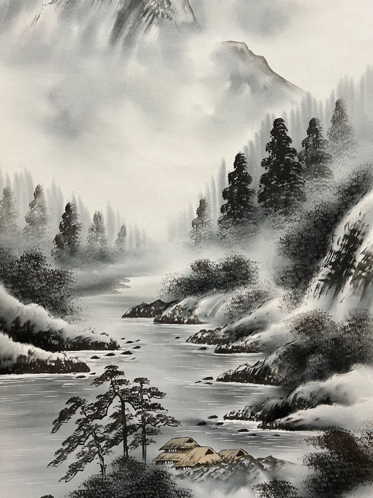 掛軸 / 水墨山水図】玉憔 風景画 最も安い 山水画 巻物 骨董品 掛軸 玉