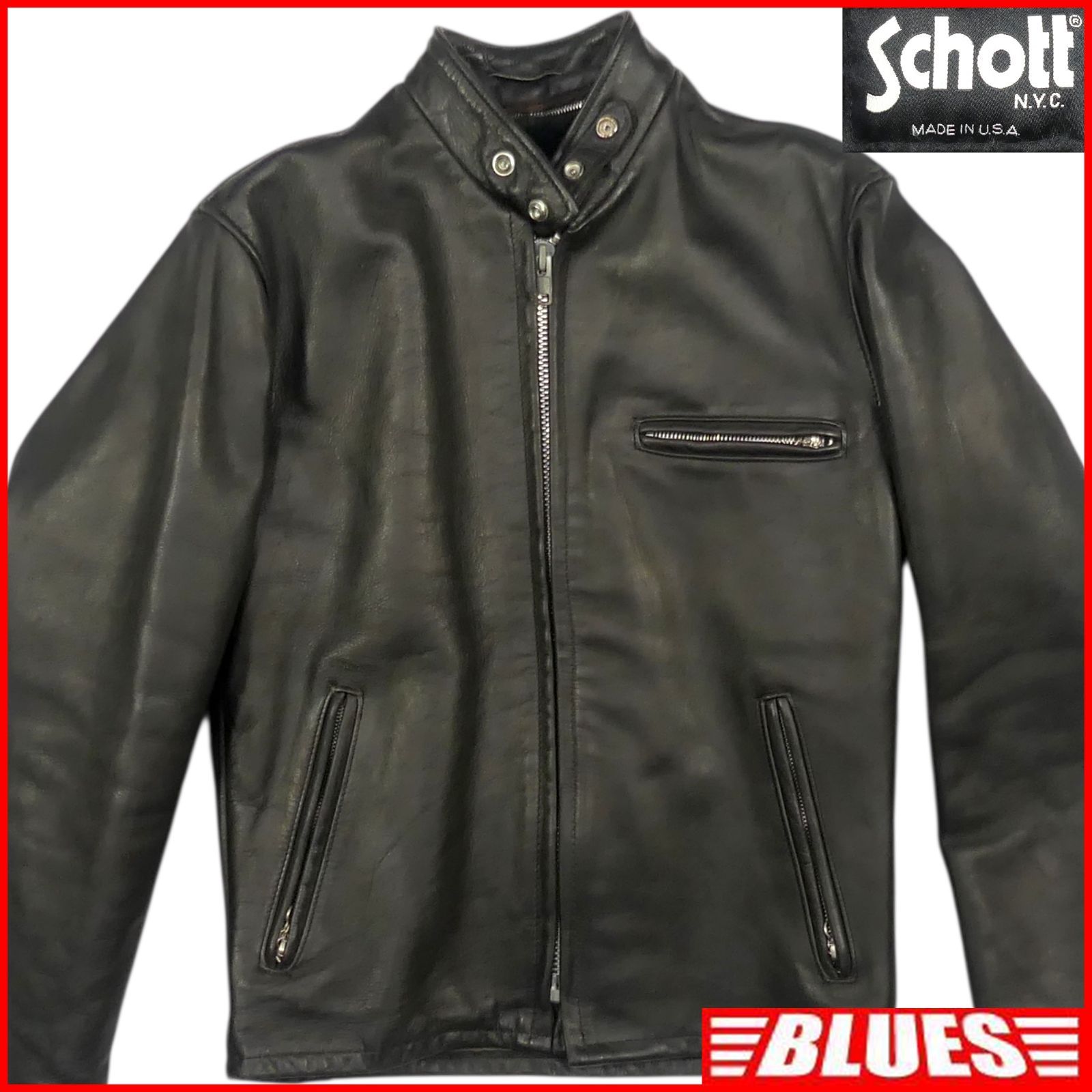 Schott ブラックレザーシングルライダース 38 とよSchott ブラック
