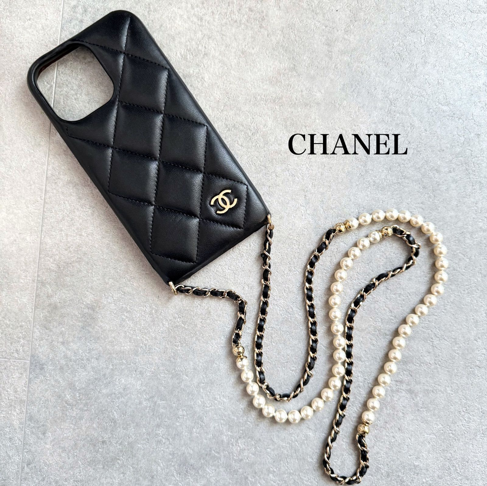 SALE】CHANEL パールストラップ iPhone14ProMAXケース パール