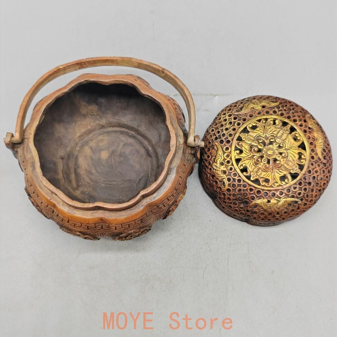 銅製 提梁暖手炉 八宝手炉 香炉 香道具 店舗 室内 装飾品 工芸品 置物