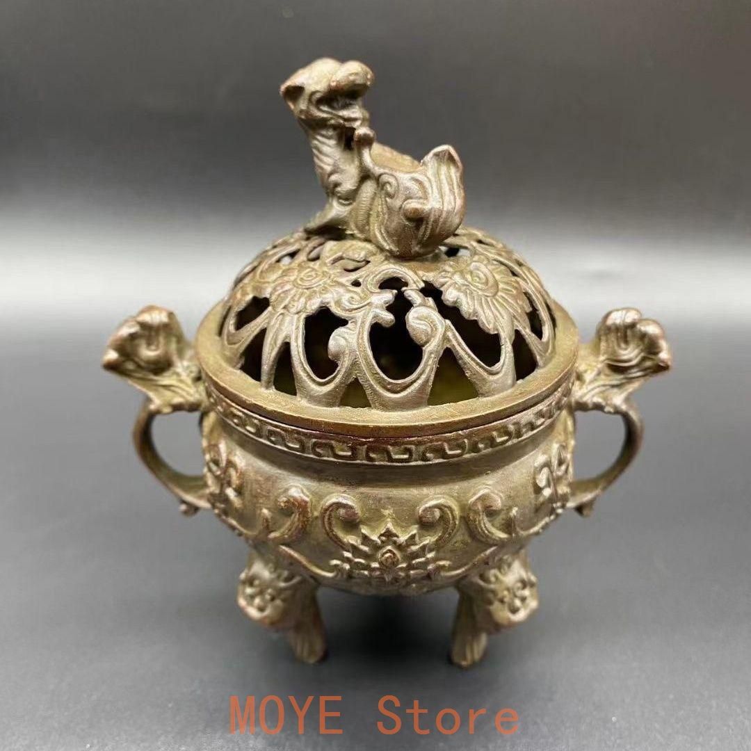 三本足の耳蓮華薫香炉 銅製 工芸品 美術品 置物 三本足の耳蓮華薫香炉