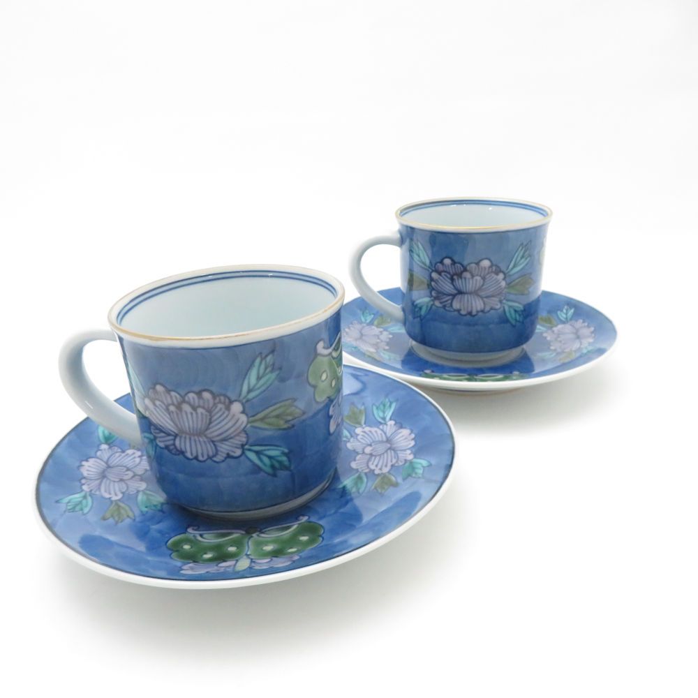 源右衛門窯 染錦牡丹蝶絵 カップ＆ソーサー 2客 ペア SY13377E2 - メルカリ