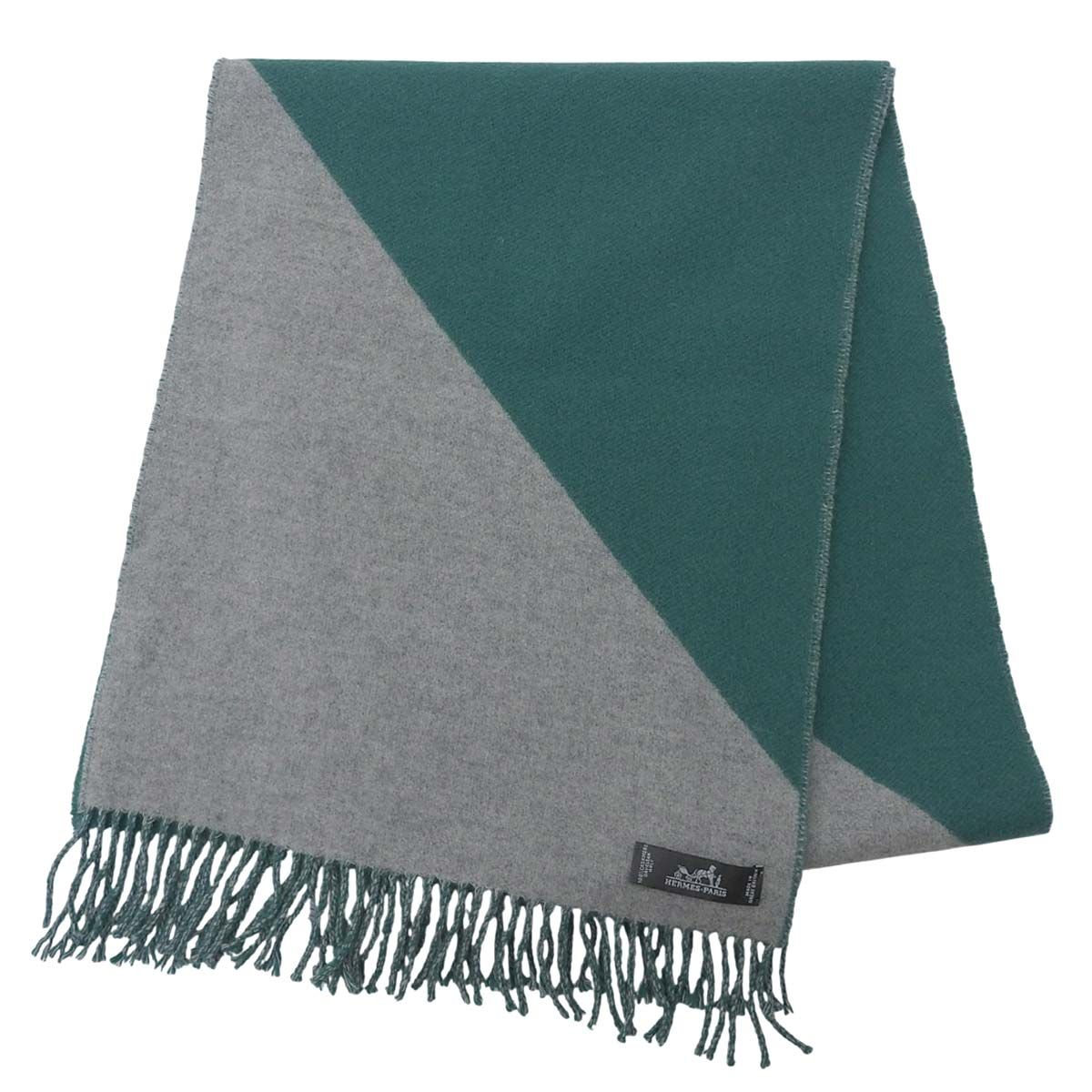 HERMES モヘアマフラー グレー系 フリンジ付き ユニセックス マフラー