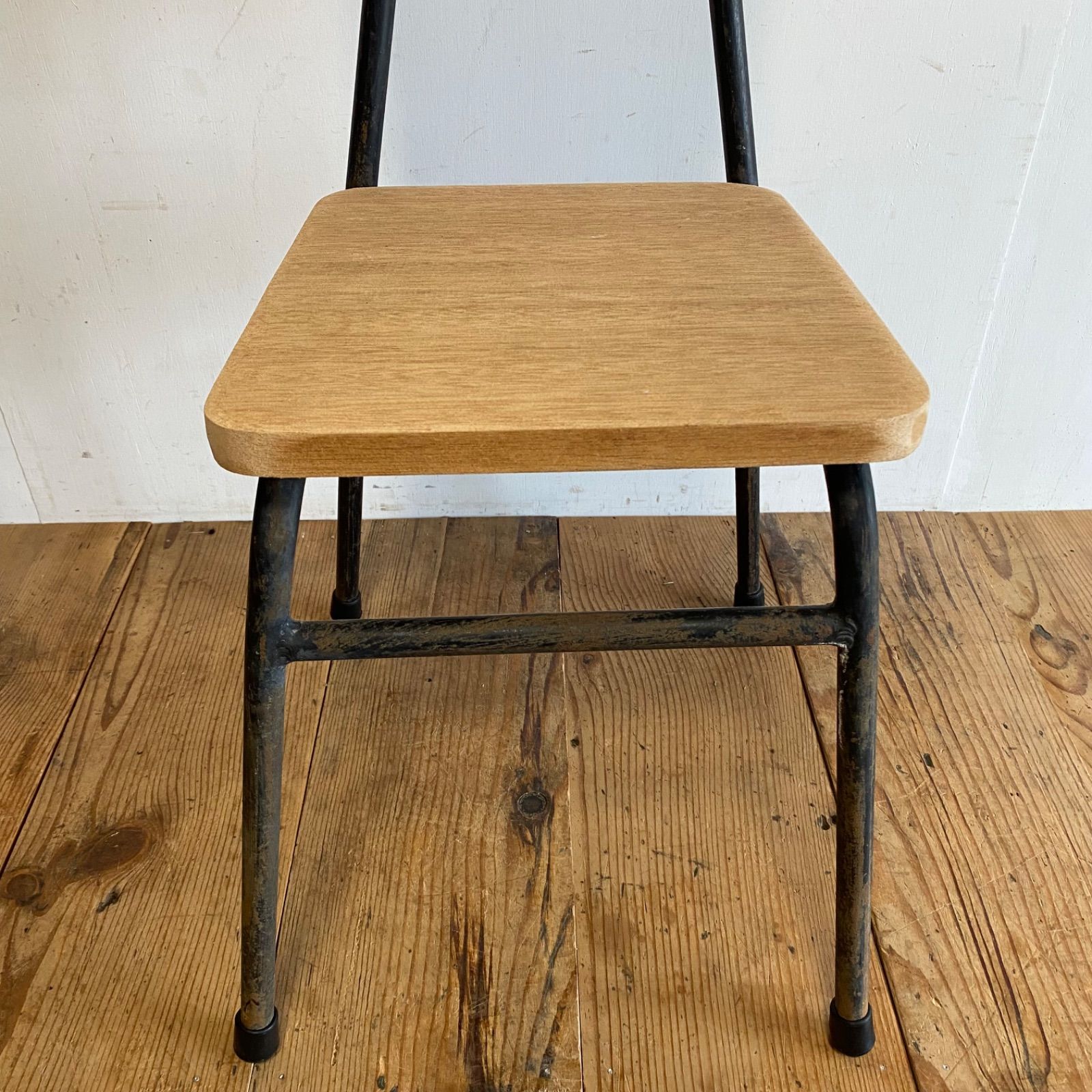 アンティーク 古家具 レトロ 学校椅子 木製×スチールチェア