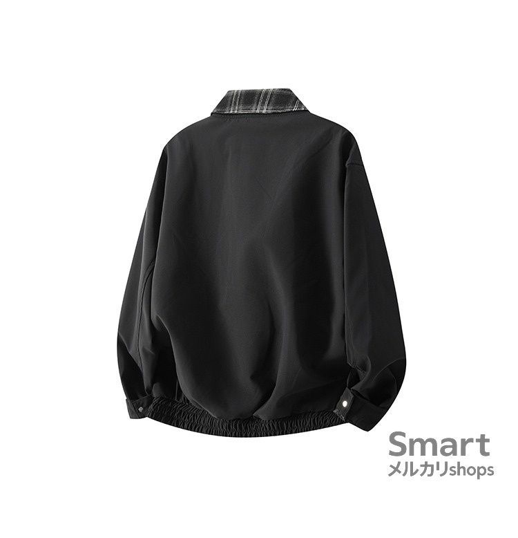 フライトジャケット メンズ ブラウン チェック切替 襟付き レトロ 高街