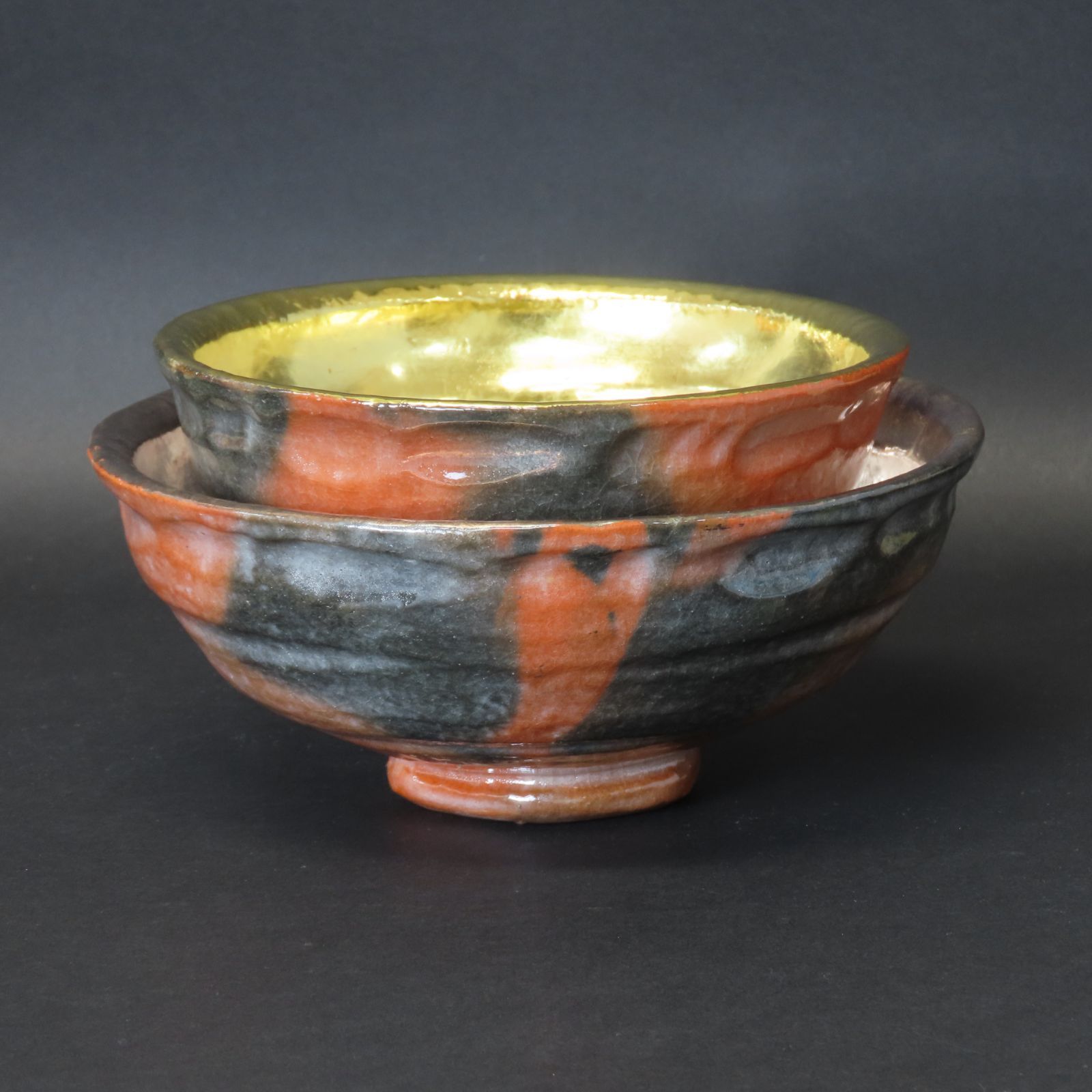 02s78 七世 川崎和楽 真作保証 茶道具 嶋台茶碗 金銀一双 赤楽茶碗 在