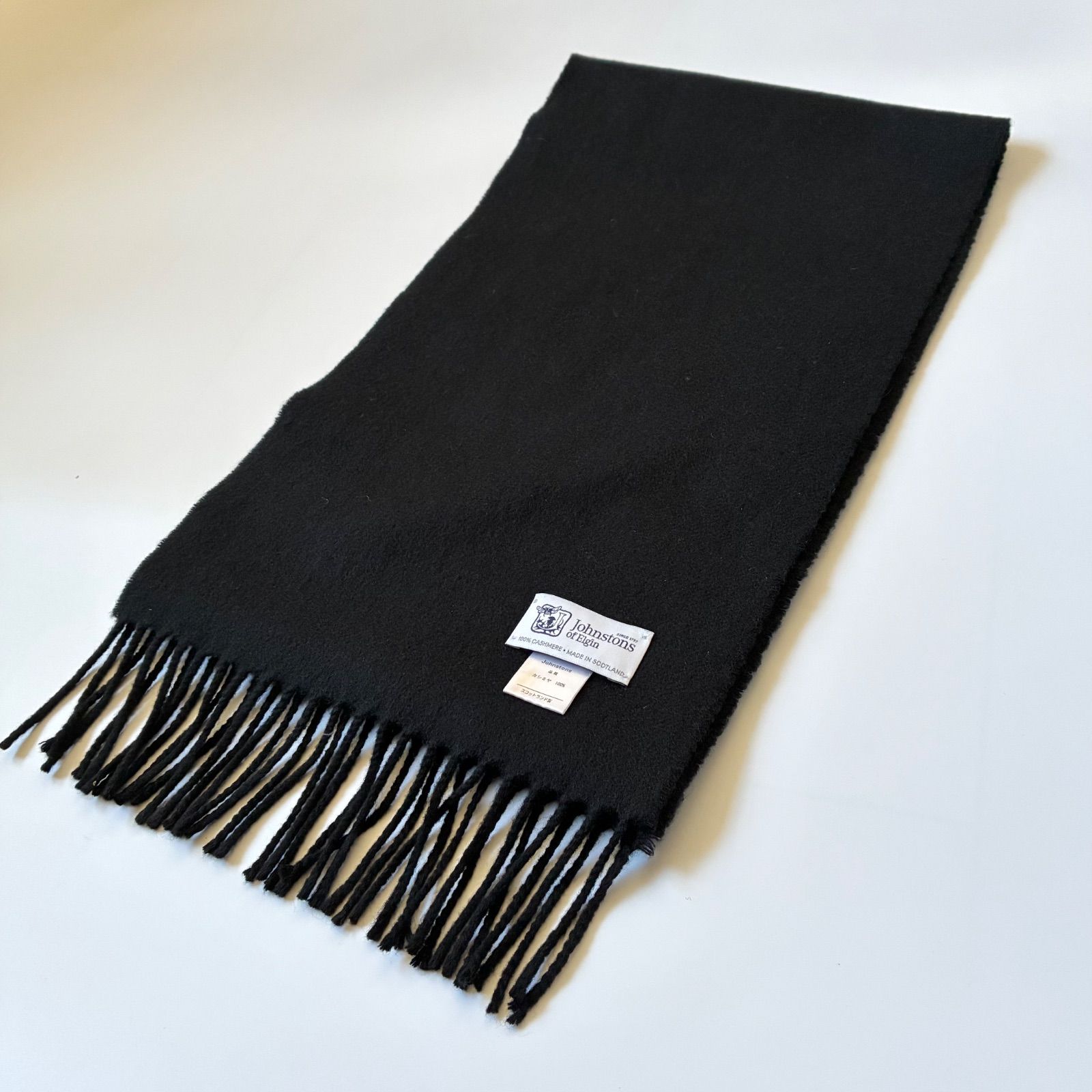 Johnstons of Elgin 100%カシミヤ マフラー 黒180x25 Johnstons of
