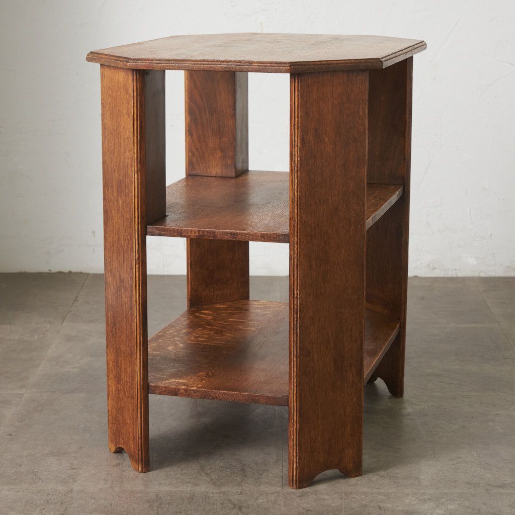 英国 アンティーク サイドテーブル アールデコ オーク 無垢材 木彫刻