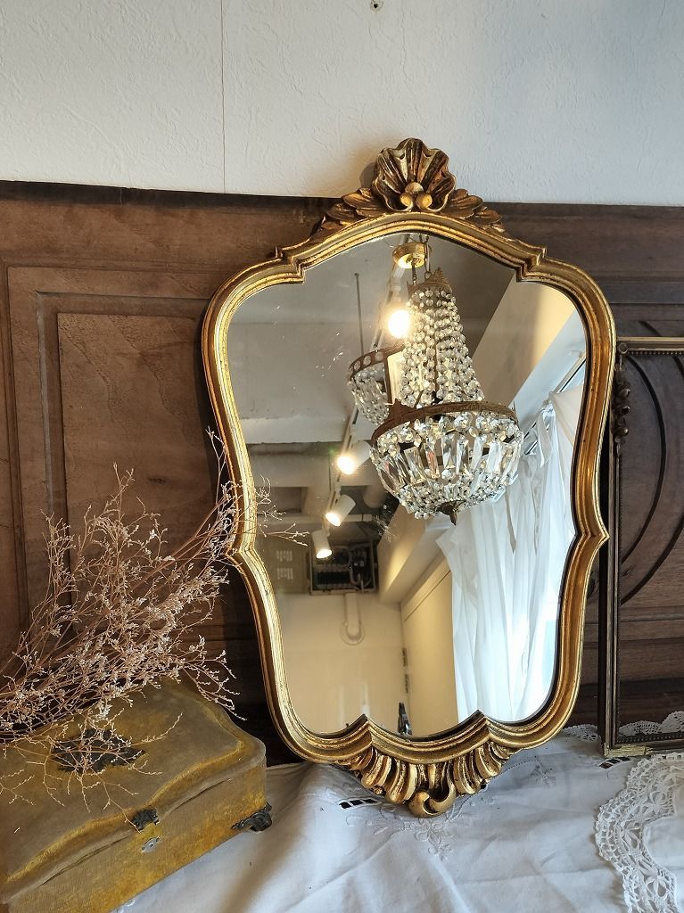 フランス アンティーク 素敵な装飾 ゴールド 壁掛け ミラー 鏡 - メルカリ