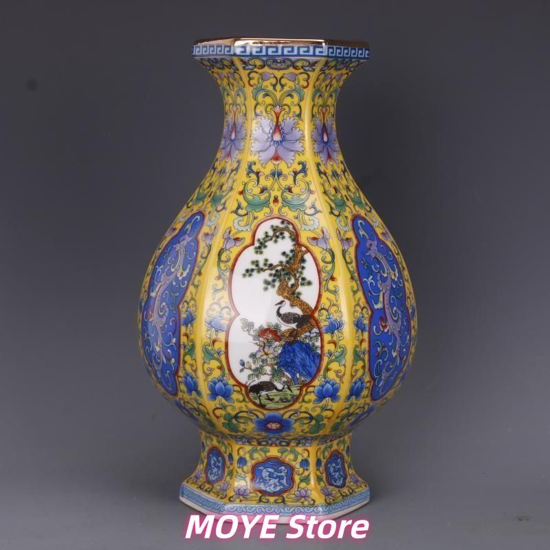 清乾隆琺瑯彩蒔金花鳥花瓶 景徳鎮 陶磁器 装飾品 現代工芸品 美術品